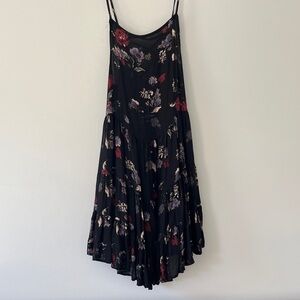 Free People Black Floral Mini Dress with Red & Purple Accents